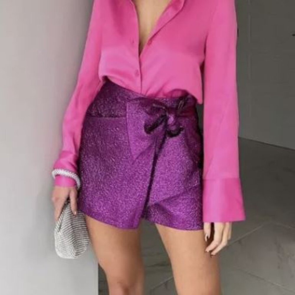 ZARA Metallic Bow Skort Fuchsia Purple - Medium